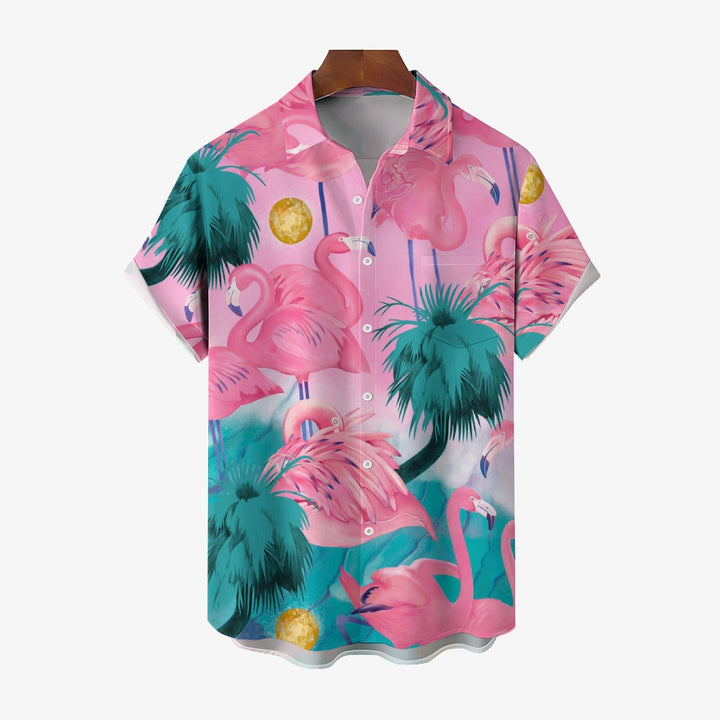 Men's Hawaiian Flamingo Casual Short Sleeve Shirt 2409002753