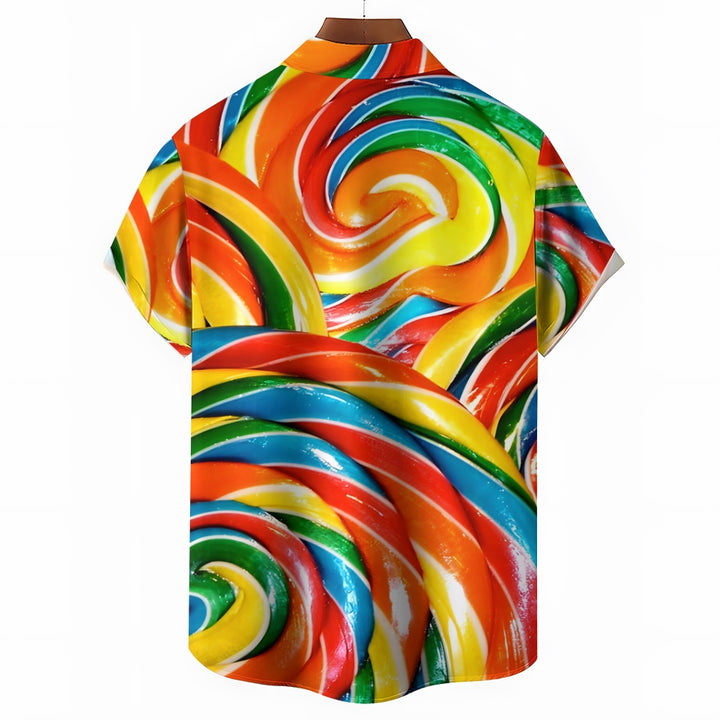 Rainbow Lollipop Print Casual Oversized Short Sleeve Shirt 2407003487