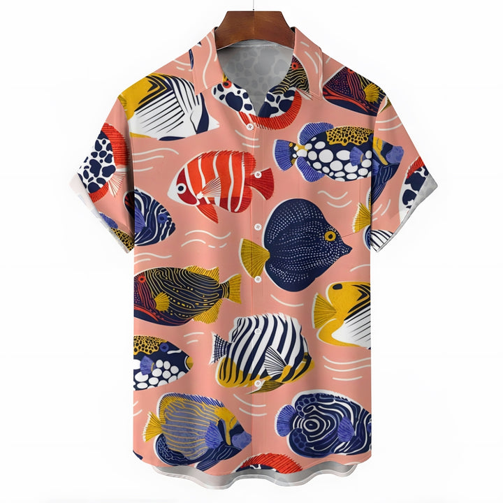 Men's Sea Fish Print Hawaiian Casual Short Sleeve Shirt 2412010184