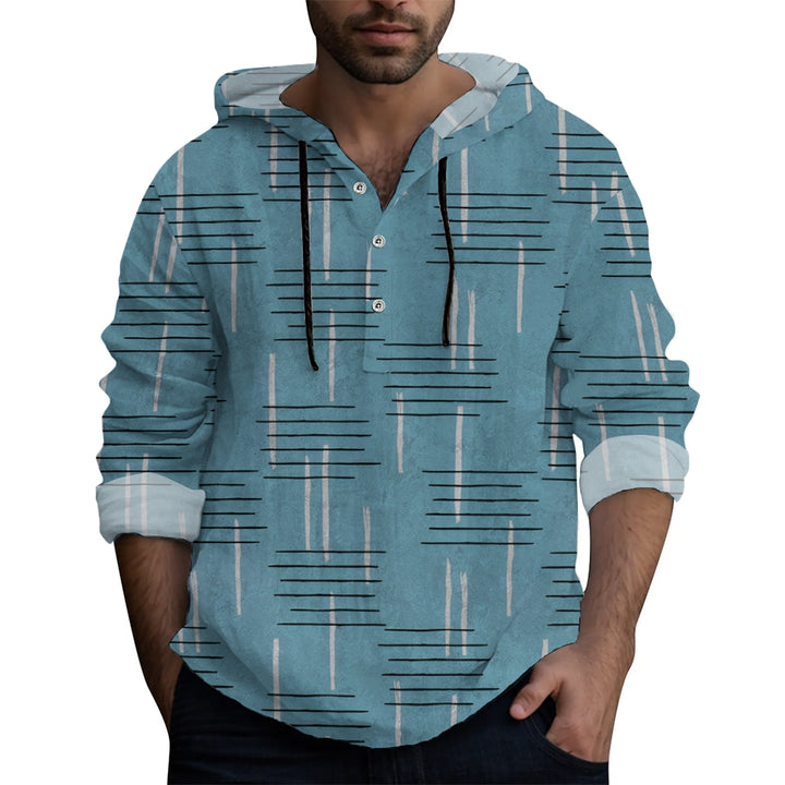 Men's 50's Retro Geometric Line Print Hooded Shirt