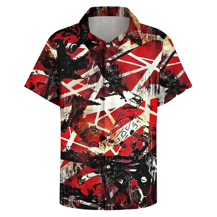 Retro Classic Electric Guitar Frankenstrat Casual Short Sleeve Shirt 2404000707