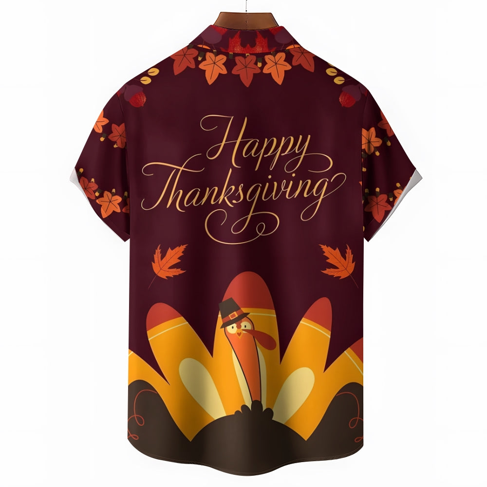 Happy Thanksgiving Turkey Casual Short Sleeve Shirt 2409009545