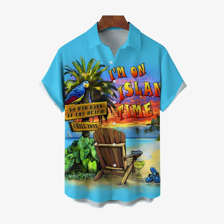 Men's Hawaiian Cartoon Parrot Print Short Sleeve Shirt 2412006792