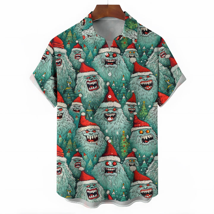 Men's Christmas Snow Monster Casual Short Sleeve Shirt 2411007849