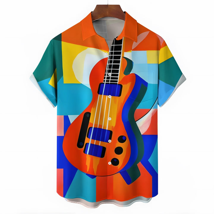 Geometric Guitar Casual Oversized Short-Sleeved Shirt 2408003962