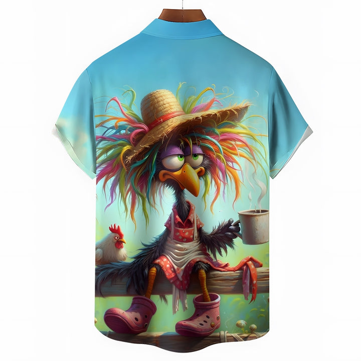 Funny Chicken Colorful Print Casual Large Size Short Sleeve Shirt 2407001425