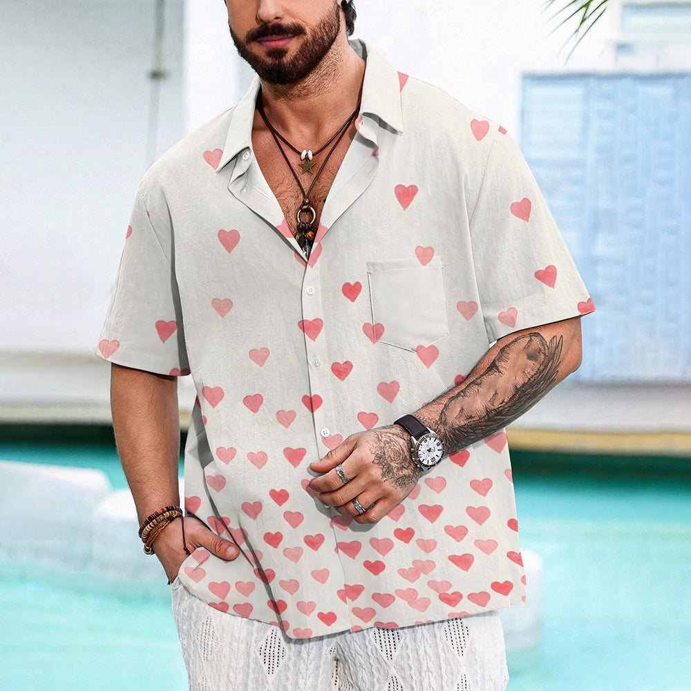 Valentine's Day Gradient Heart Print Short Sleeve Shirt 2412008008