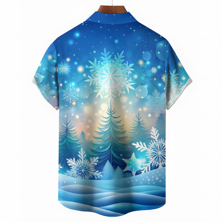 Men's Snowflake Pine Tree Print Short Sleeve Shirt 2412006506