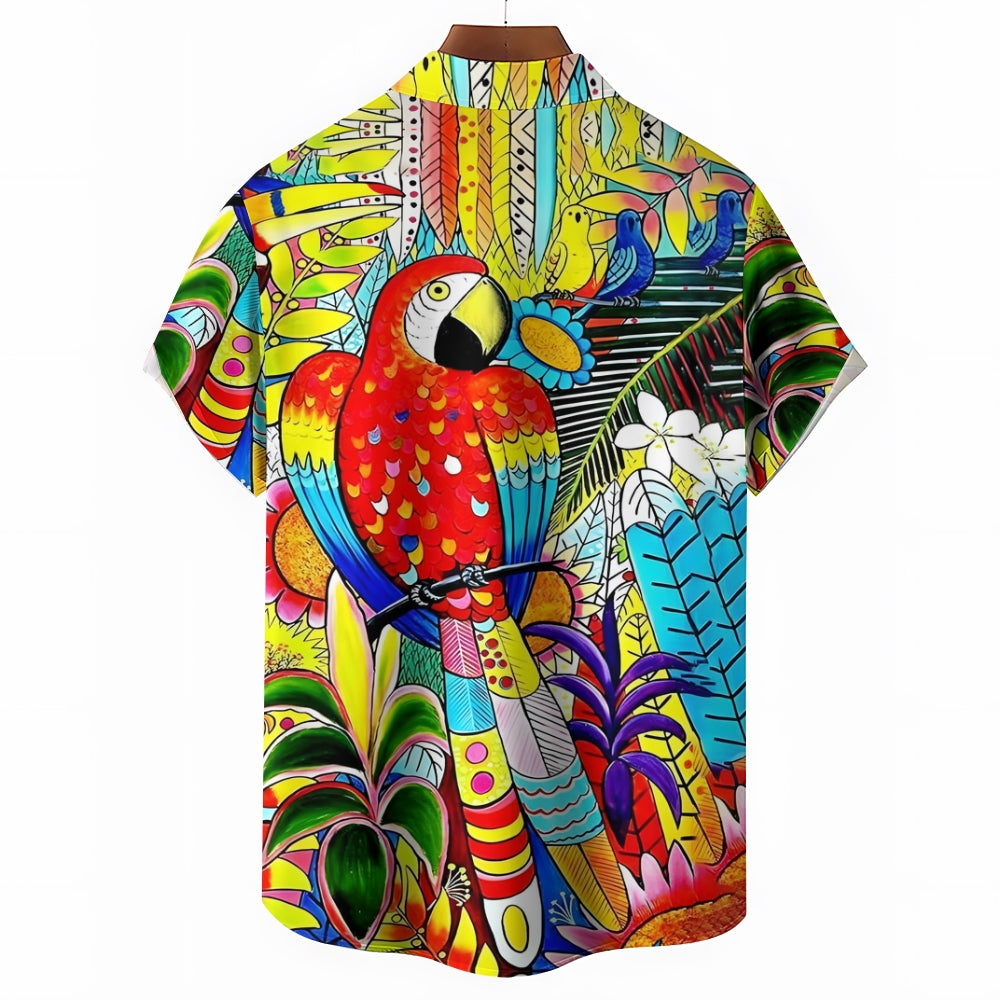 Parrot Art Print Casual Short Sleeve Shirt 2411000296