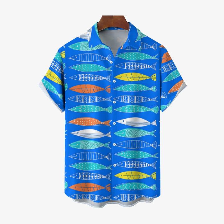 Geometric Fish Casual Short-Sleeved Shirt 2409009534