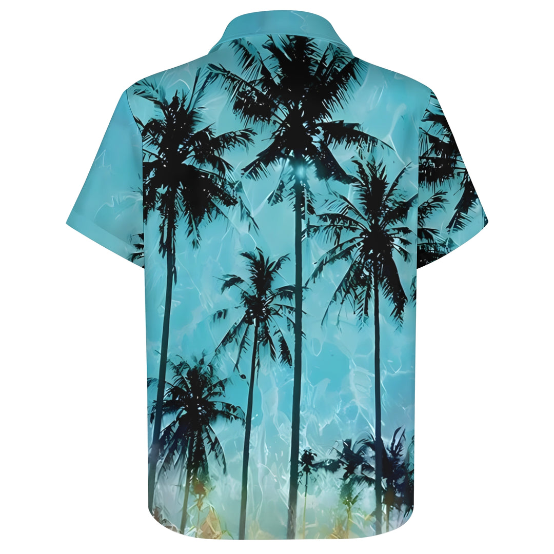 Men's Palm Tree Texture Print Casual Short Sleeve Shirt 2404001054