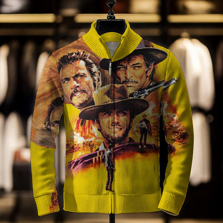 Men's Movie Poster Print Zip Casual Jacket