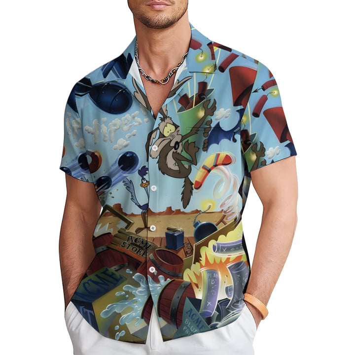 Men's Cartoon Character Bad Wolf Print Short Sleeve Shirt 2412002235