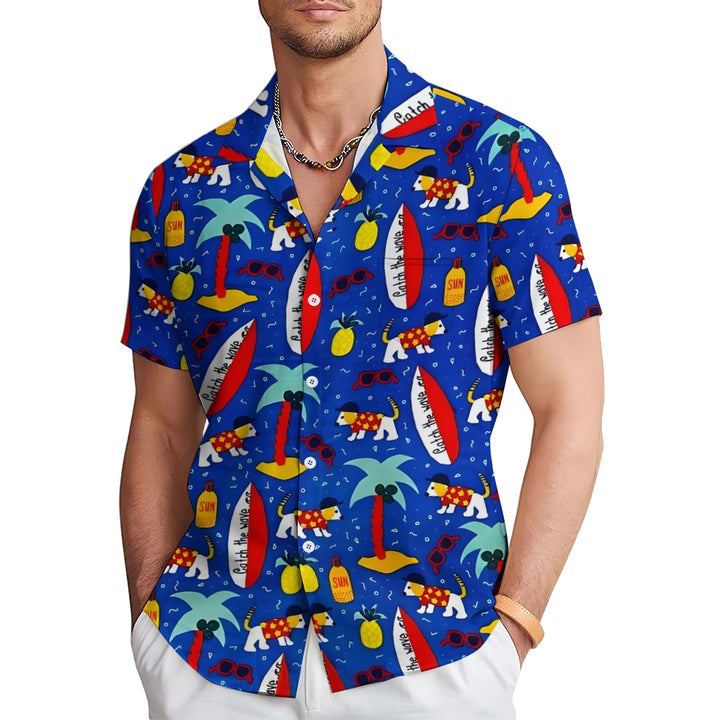 Men's Hawaiian Surfing Puppy Casual Short Sleeve Shirt 2410001953