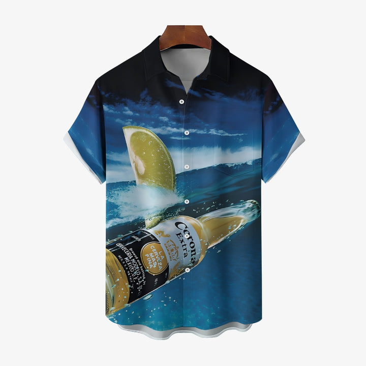 Beer Surf Print Casual Oversized Short Sleeve Shirt 2406003489