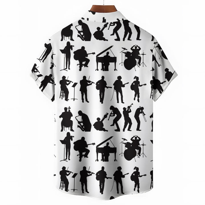 Musician Silhouette Print Casual Oversized Short-Sleeved Shirt 2407005184