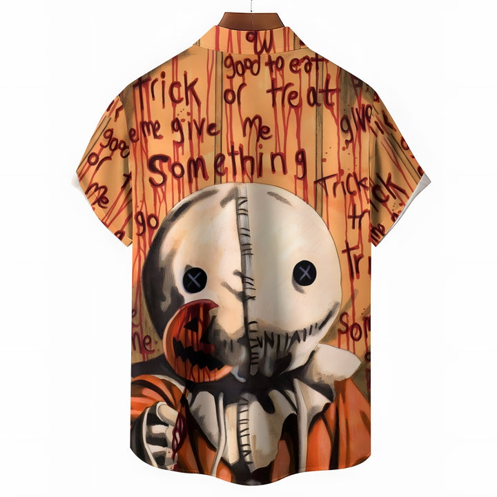 "Trick R Treat" Cartoon Casual Short Sleeve Shirt 2408008304