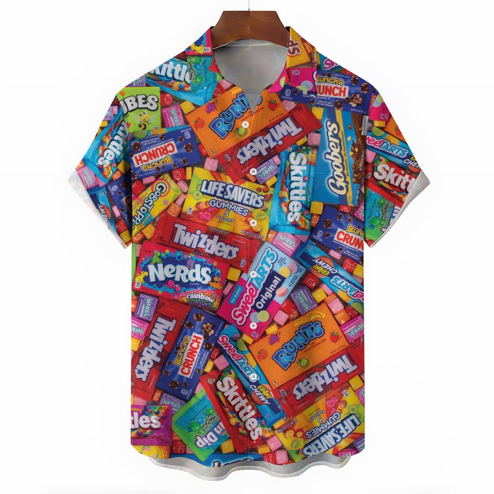 Snack Candy Print Casual Oversized Short Sleeve Shirt 2407003483