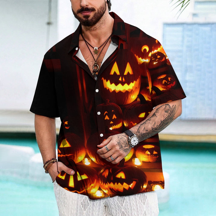 Halloween Ghost Pumpkin Print Casual Short Sleeve Shirt 2408005078