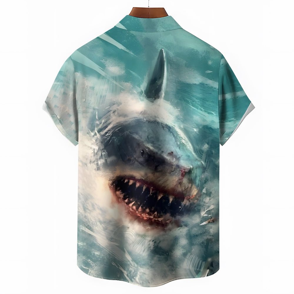 Men's Ocean Shark Casual Short Sleeve Shirt 2410004964