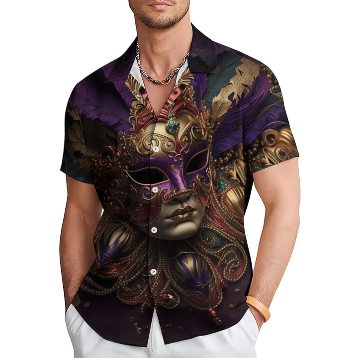 Mardi Gras Carnival Mask Casual Short Sleeve Shirt 2412003152