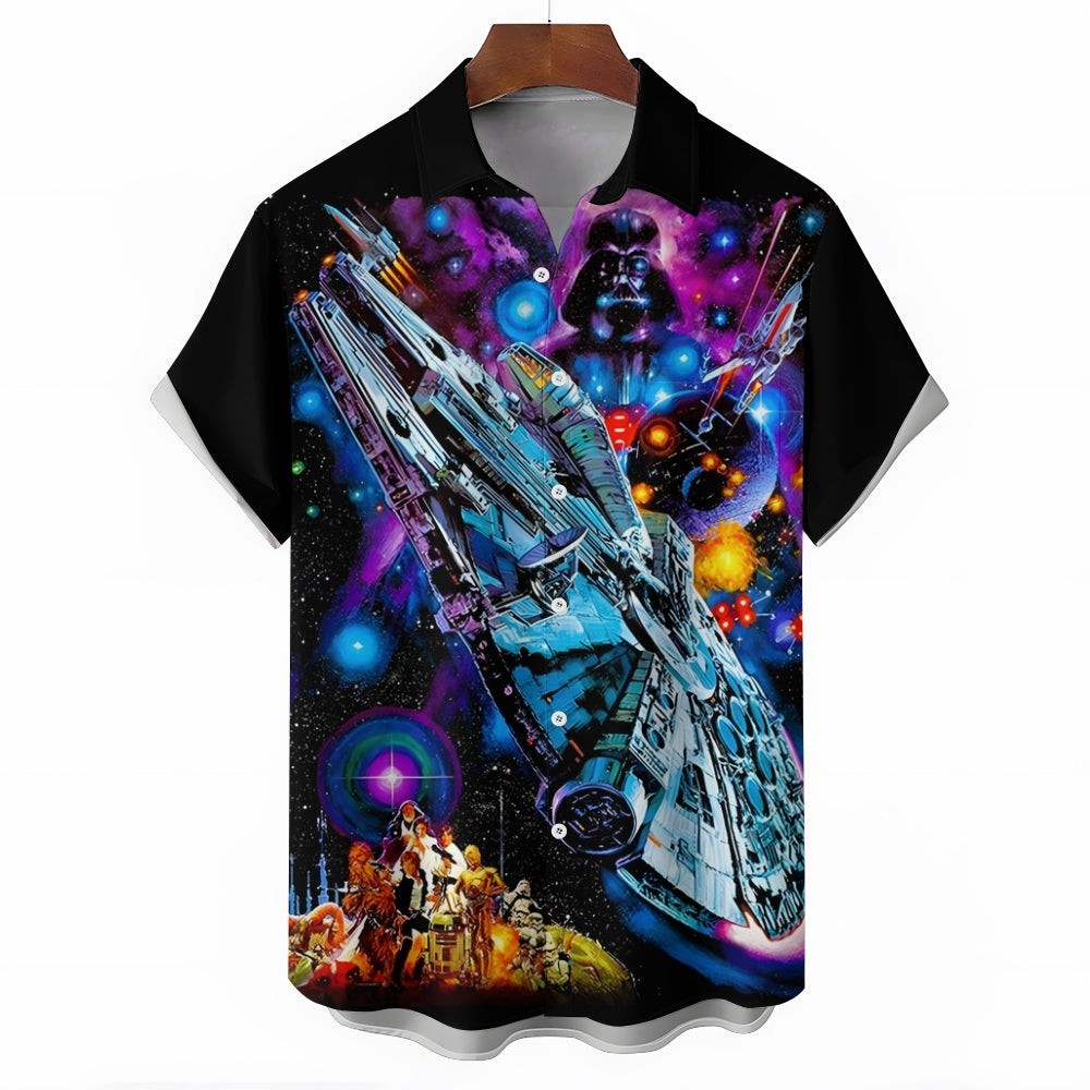 Futuristic Spaceship Print Casual Short Sleeve Shirt 2412005951