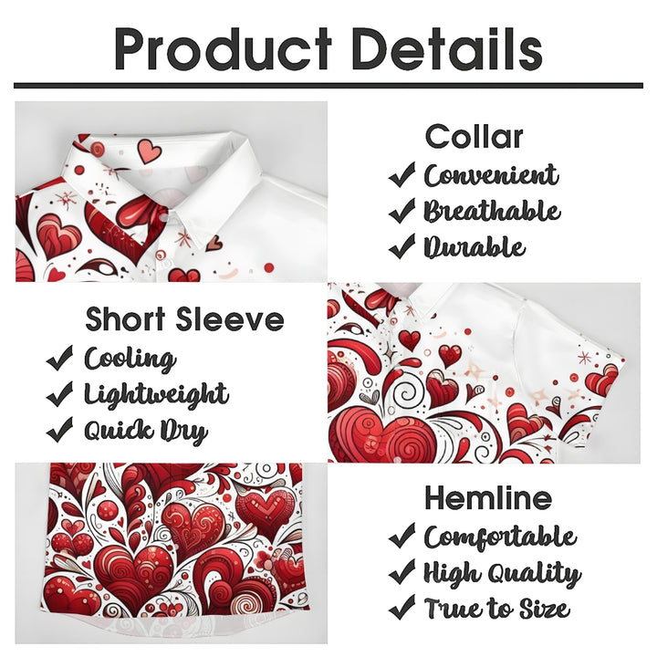 Valentine's Day Heart Print Short Sleeve Shirt 2412006486