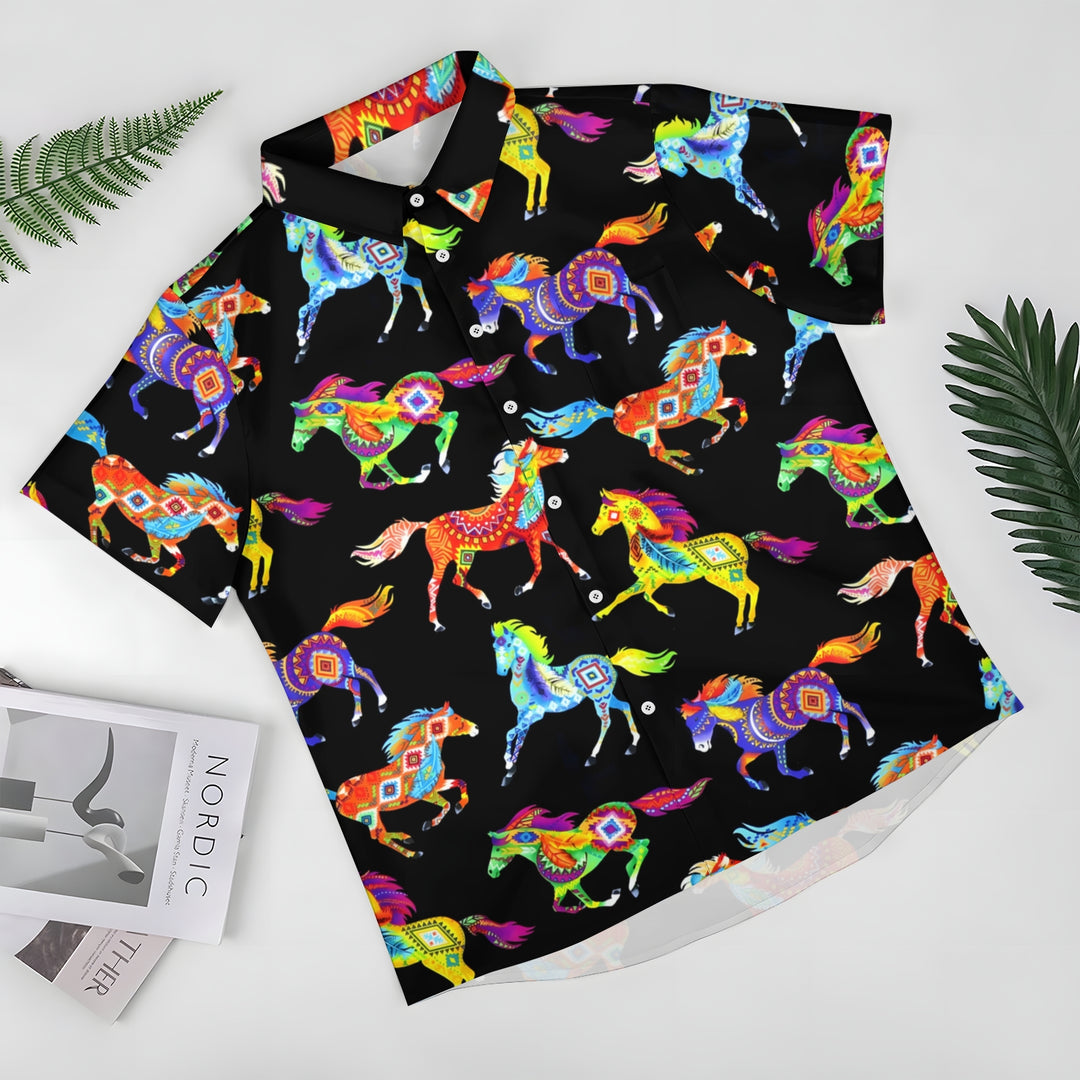 Men's Running Horse Art Print Casual Short Sleeve Shirt 2404000064