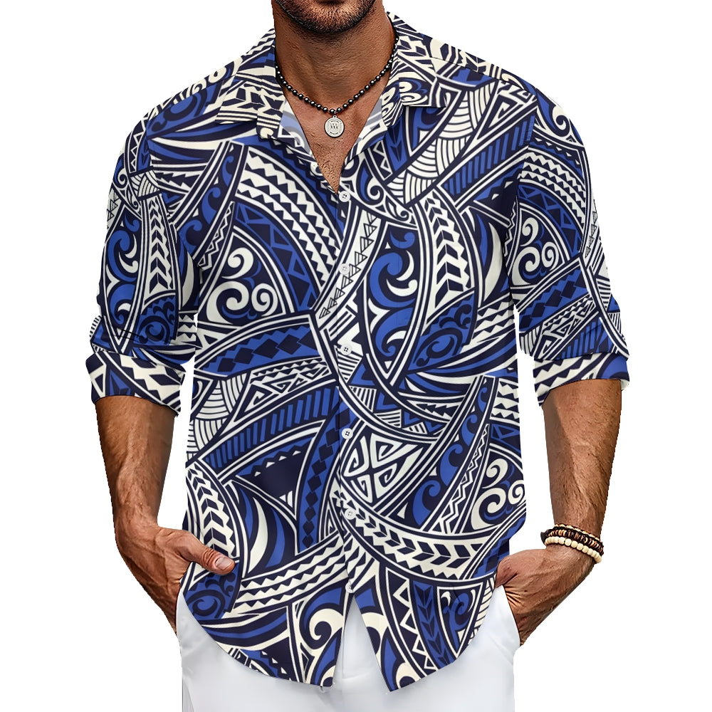 Men's Geometric Ethnic Pattern Long Sleeve Shirt 2410004512