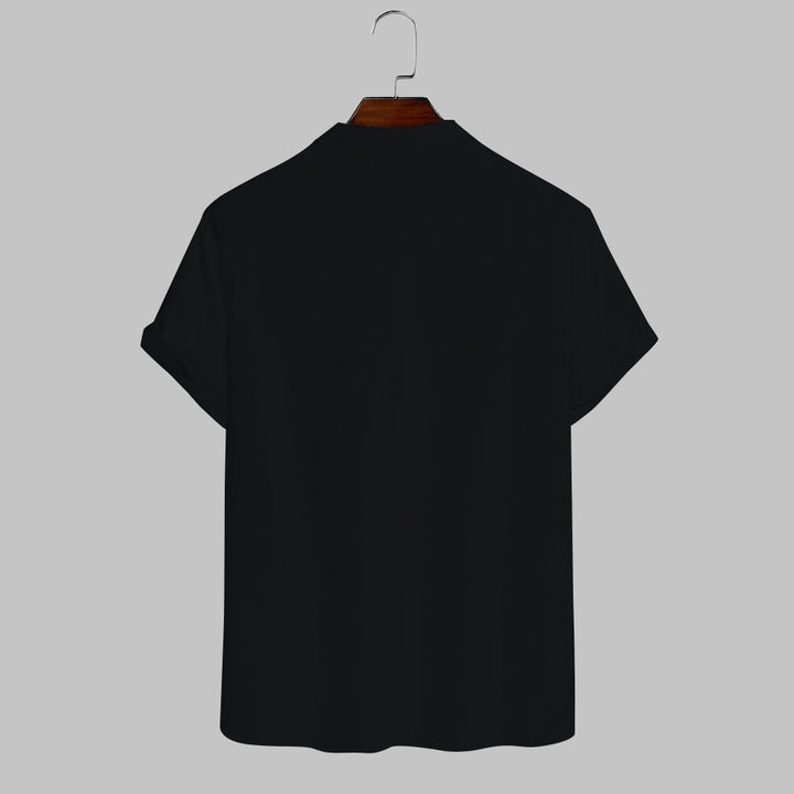 Cartoon Character Cotton And Linen Stand-Up Collar Half-Lapel Short-Sleeved Shirt 2405001032