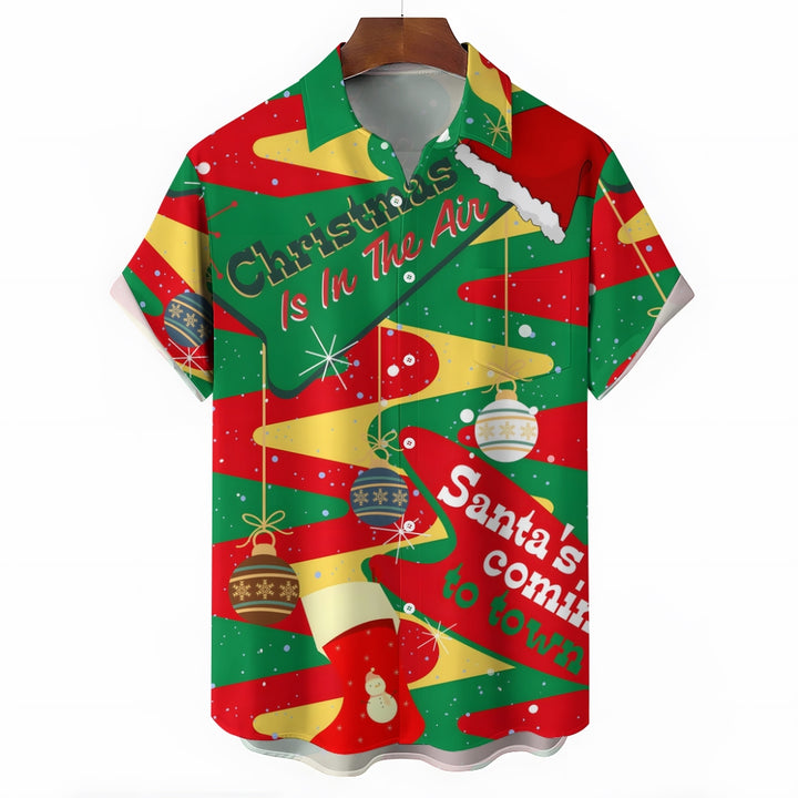 Merry Christmas Decorative Print Short Sleeve Shirt 2409010465