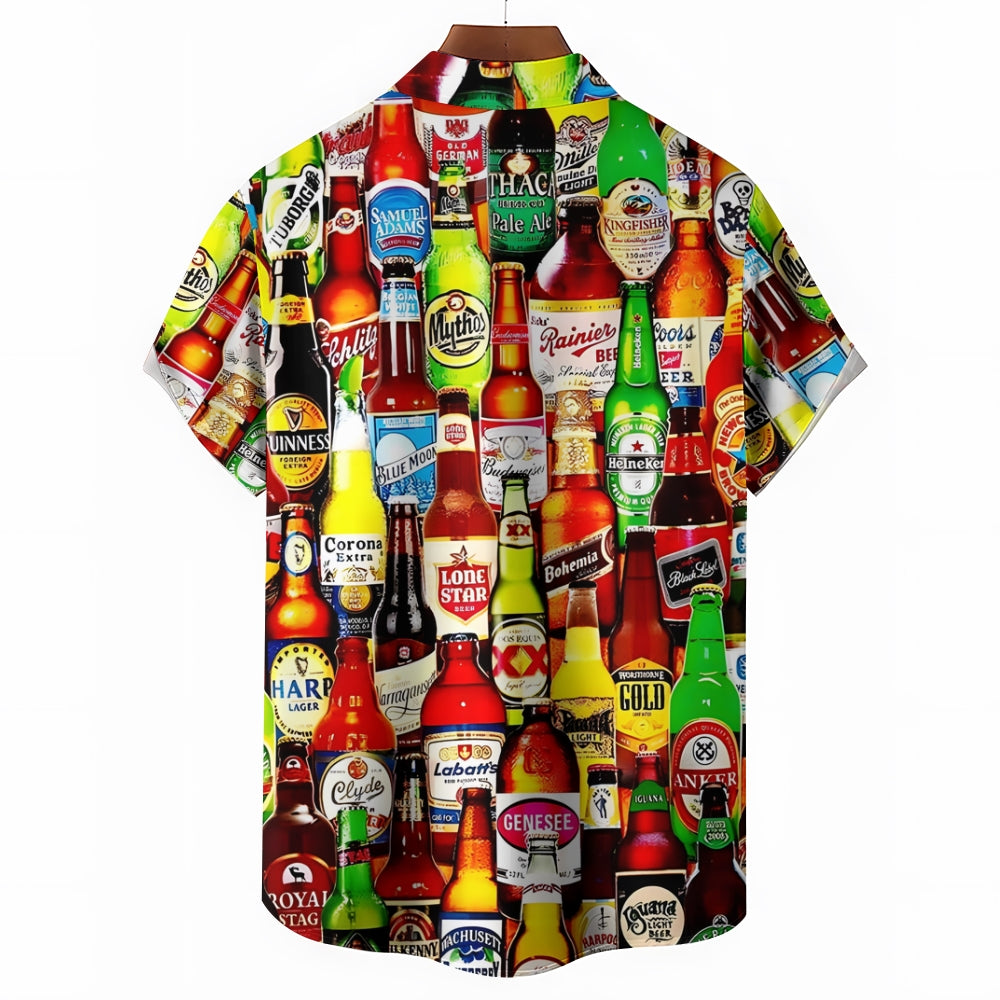 Beer Print Casual Oversized Short Sleeve Shirt 2407003567