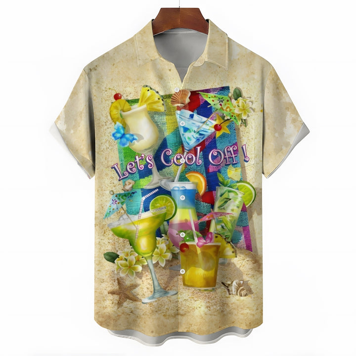 Hawaiian Cocktail Beach Print Short Sleeve Shirt 2412010035