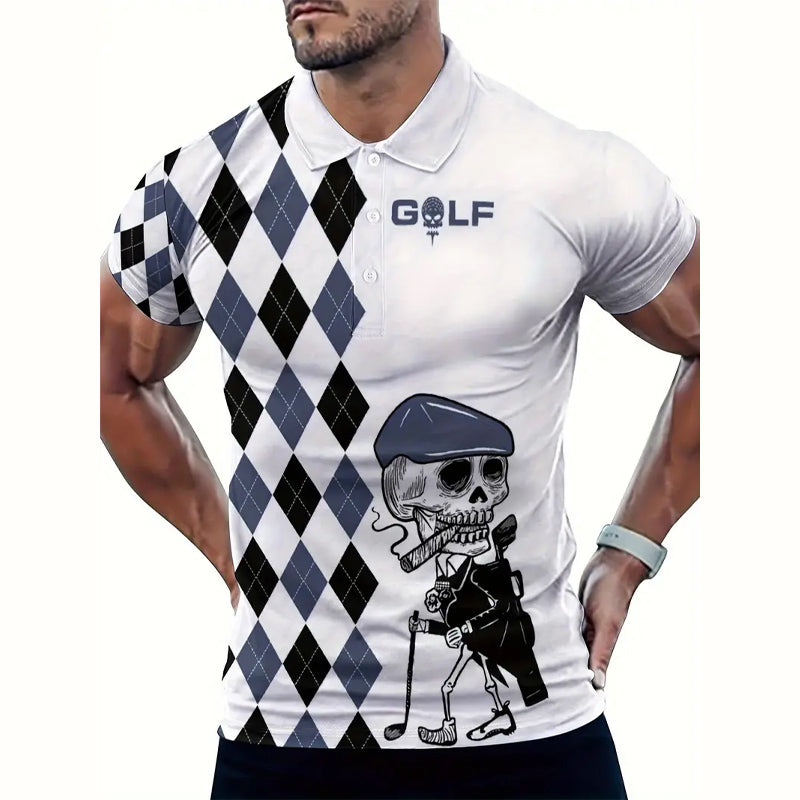 Mens Fashion Skull Graphic Print Golf POLO Shirt