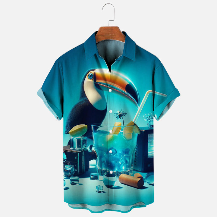 Men's Toucan Cocktail Poster Print Short Sleeve Shirt