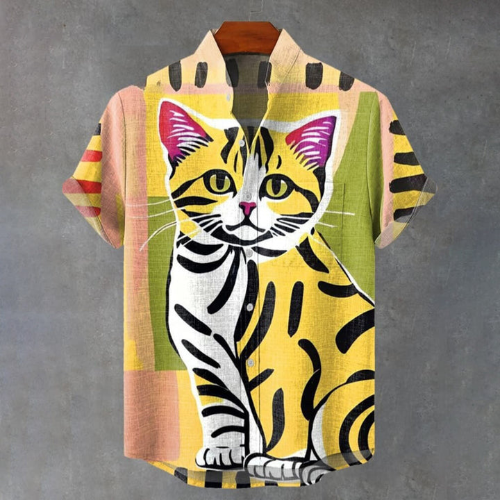 Creative Abstract Cat Vintage Print Casual Shirt