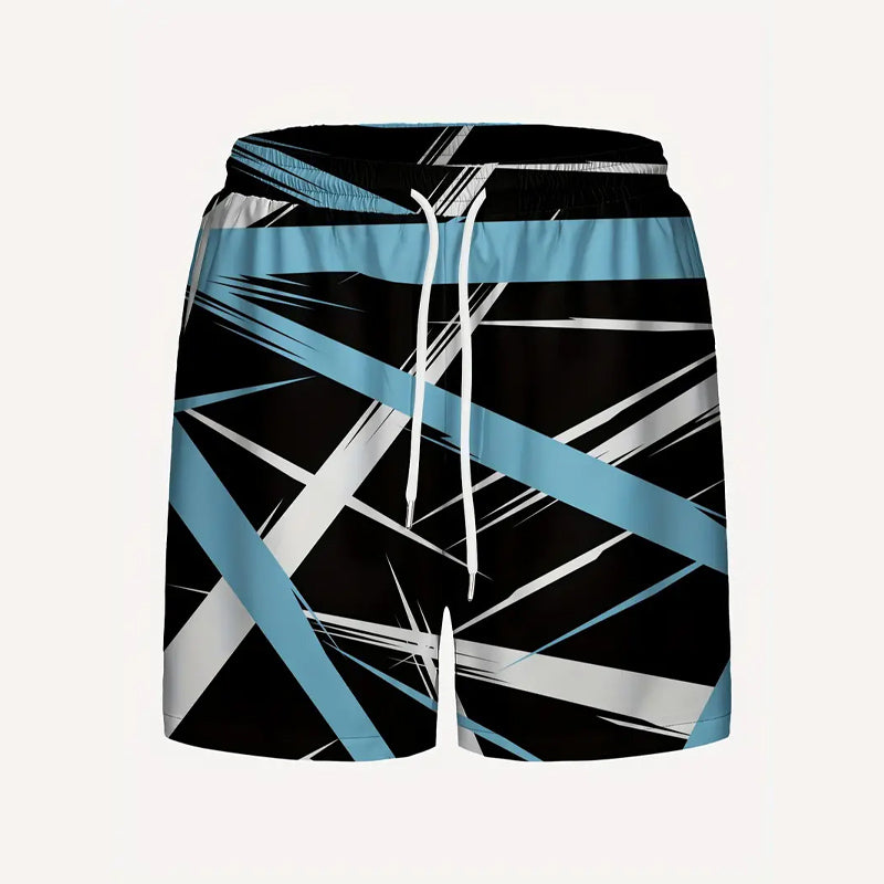 Men's Vibrant Striped Graphic Print Board Shorts 2406002380