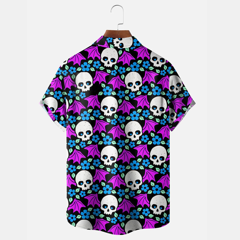 Men's flying skull fun Hawaiian short sleeve shirt