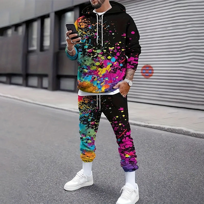 2Pcs Paint Splatter Print Outfit Set