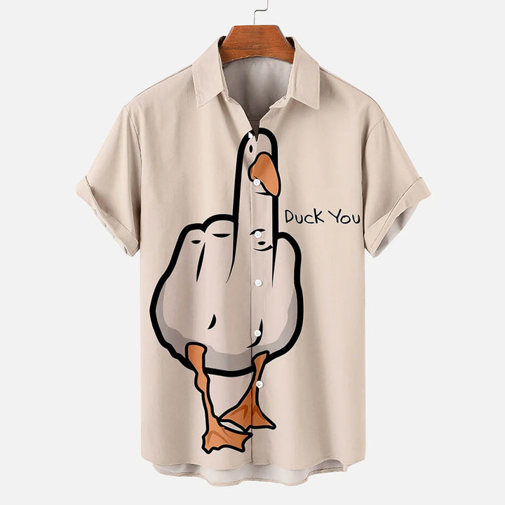 Men's Retro Christmas Fun Duck Print Short Sleeve Shirt