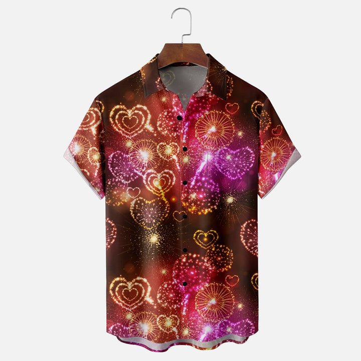 Valentine's Day Heart Fireworks Casual Short Sleeve Shirt