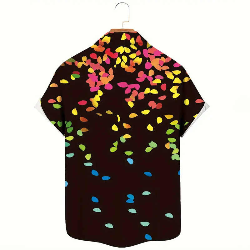 Men’s Vibrant Colorful Leaves Print Short Sleeve Shirt