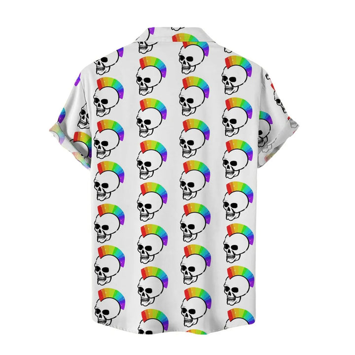 Men's Hawaiian Shirts Funny Rainbow Skulls Print Short Sleeve Shirt