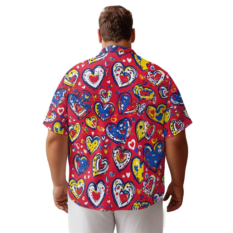 Men's Valentine's Day Heart Print Short Sleeve Shirt