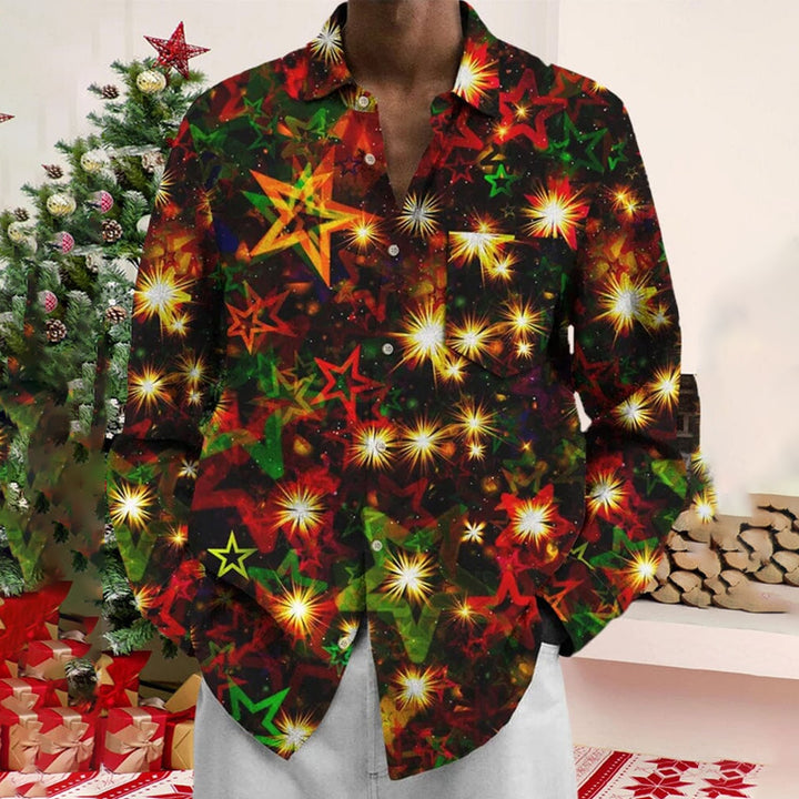 Christmas Sparkles Stars And Festive Lights Printing Long Sleeve Shirt