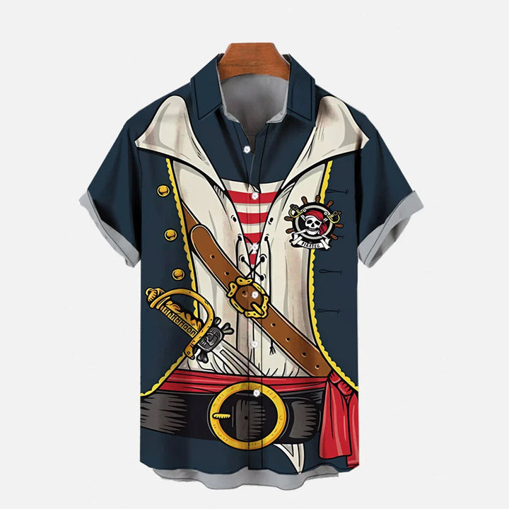 Vintage Pirate Skipper Uniform Costume Cartoon Printing Shirt