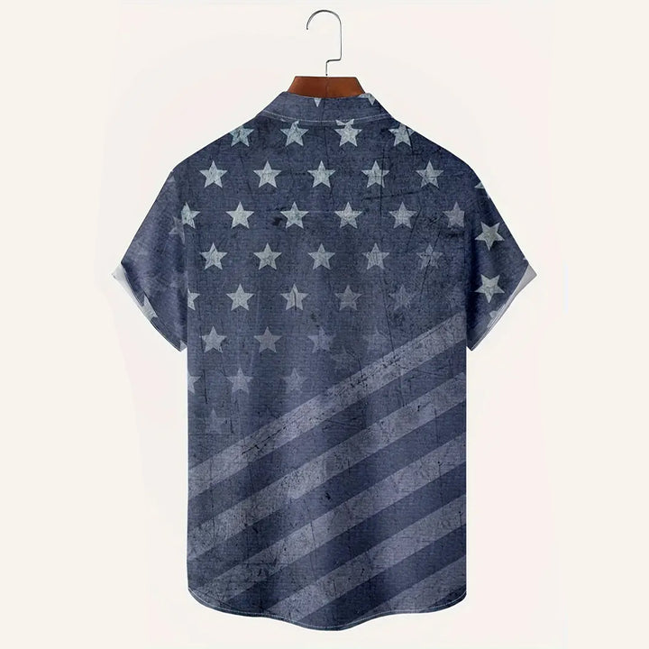 Men's Chicken Print Striped Lapel Shirt