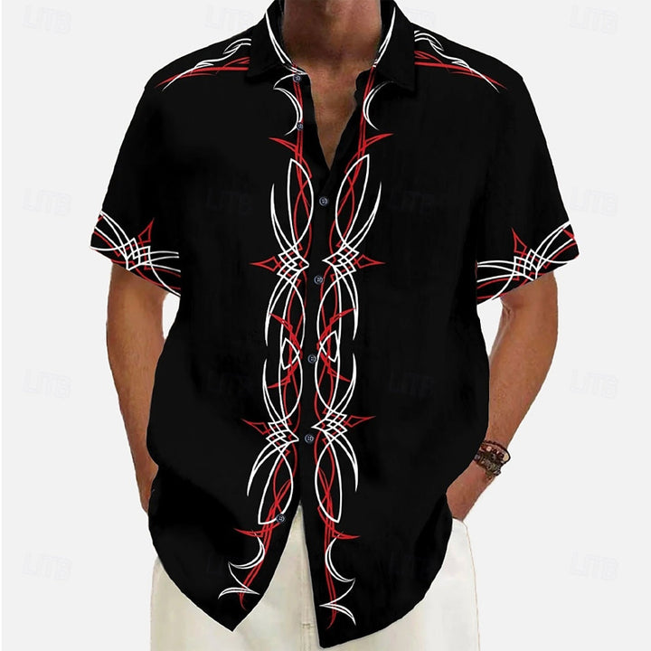 Men's geometric line print short-sleeved shirt