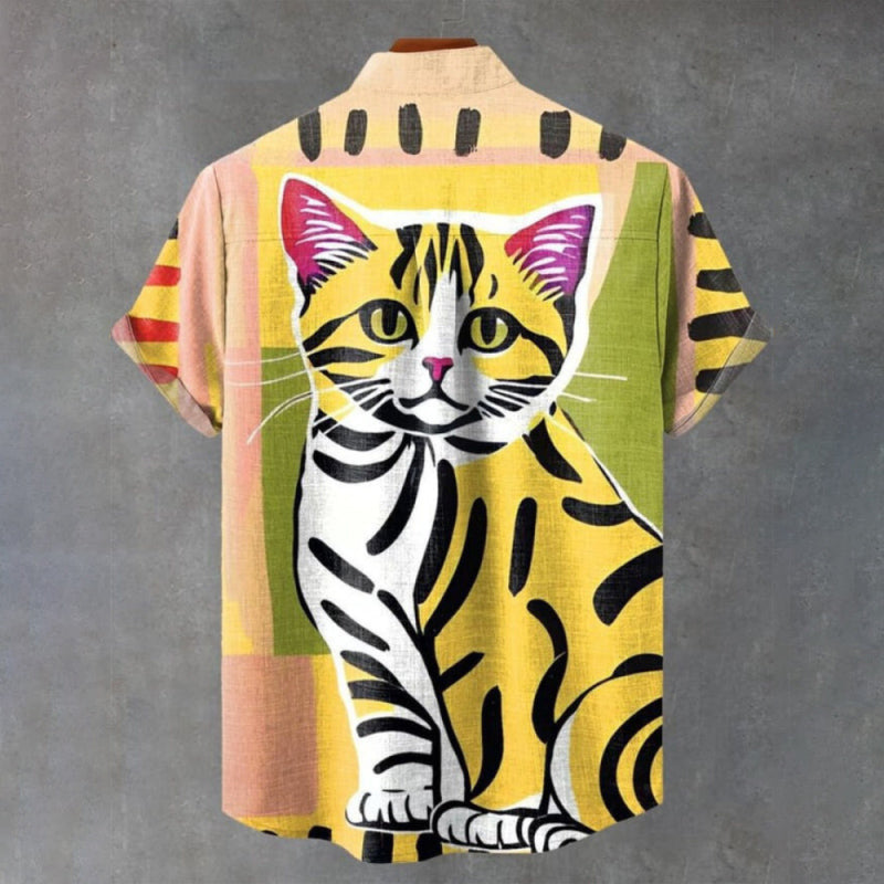 Creative Abstract Cat Vintage Print Casual Shirt