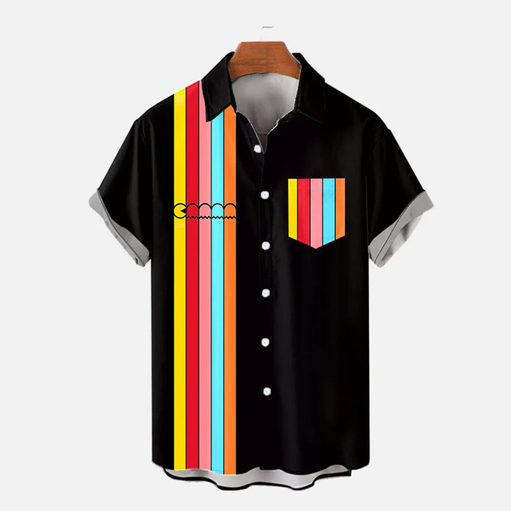 50S Classic Striped Elements Cartoon Colorful Striped Printing Shirt